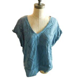prAna Size XL Dusty Blue Cropped Eyelet Style Top